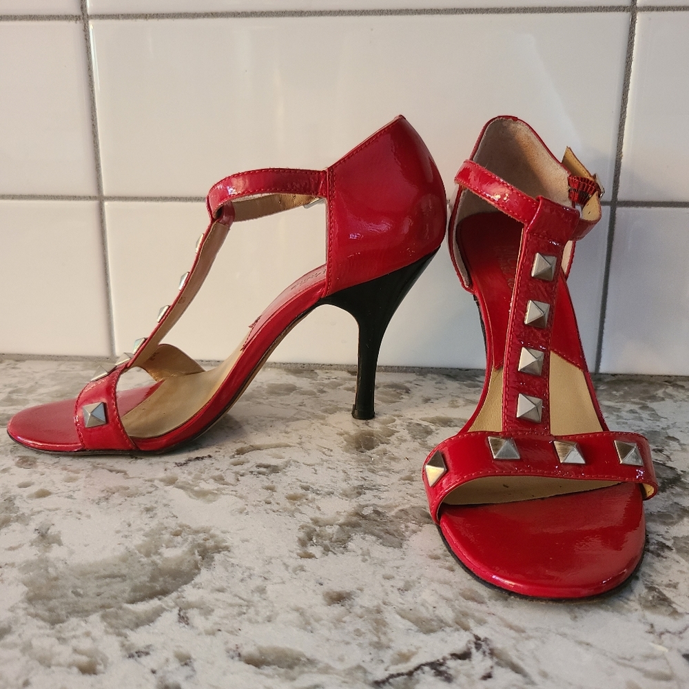 Michael Kors studded red leather heeled sandals